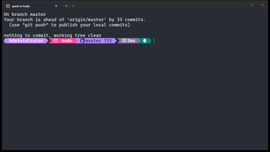 切换 Nerd Font 后图标正常显示:文件夹、git 分支、领先提交数